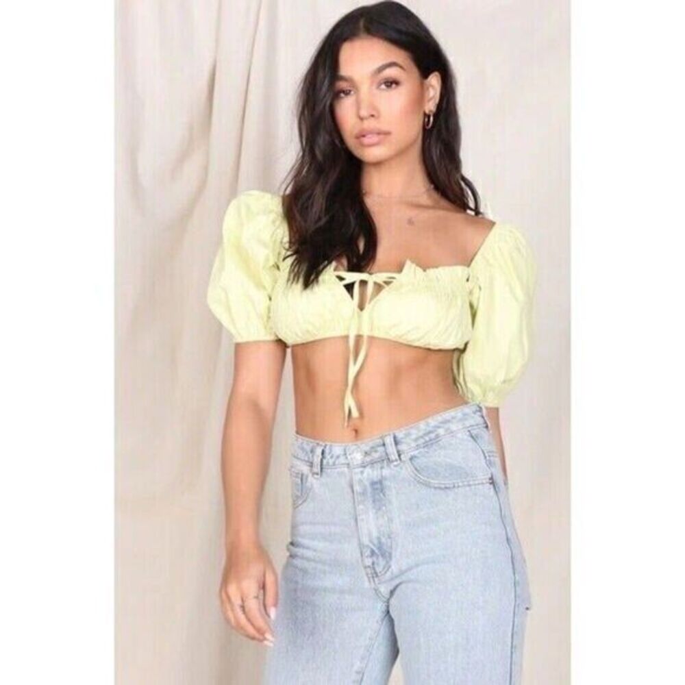 Nova Vintage Lime Puff‎ Sleeve Crop Top Size L